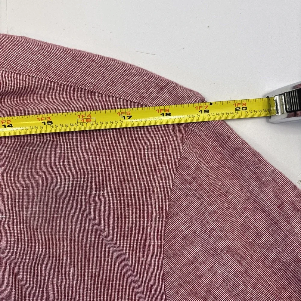 Banana Republic Men's 100% Linen Shirt Large Red Burgundy Slim‎ Fit Long Sleeve